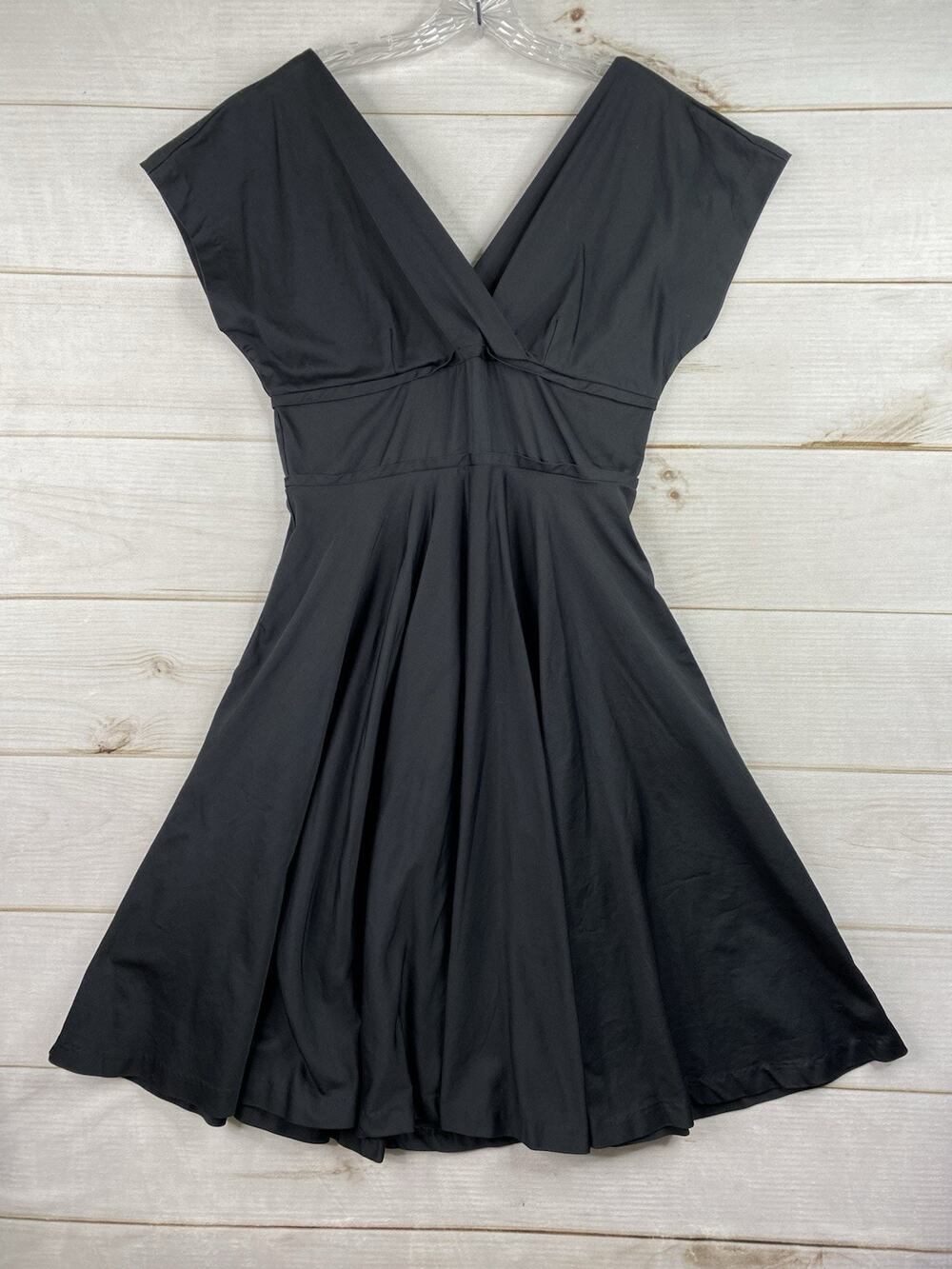 Retrospec'd Dress Sz 10 Black Deep V Stretch Fit & Flare Retro Pinup Vintage
